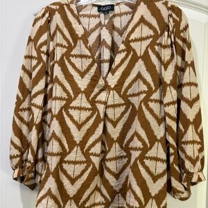 GiGiO Woman’s Geometric Brown and Cream Blouse